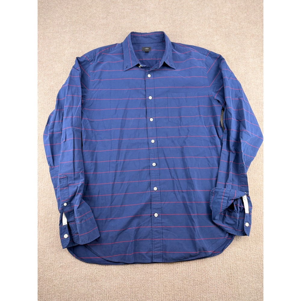 J.Crew Mens LT Blue Red Striped Long Sleeve Button Down Shirt Tall Large
